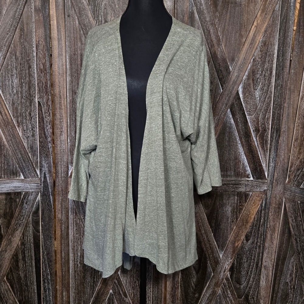 LuLaRoe Joy Longline Cardigan Vest Heathered Olive Green Open Front Medium